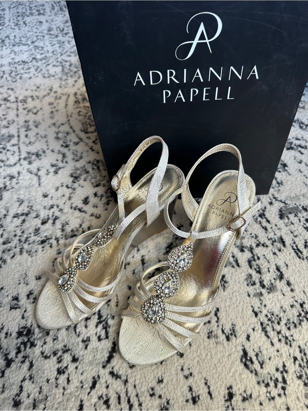 Adrianna Papell Metallic Gold Jeweled Slingback Heels